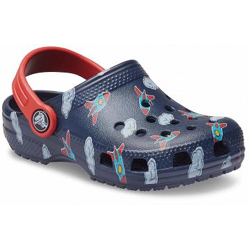 Crocs Classic Toddler Printed Boys' Clogs Navy | Australia 1400CTVE